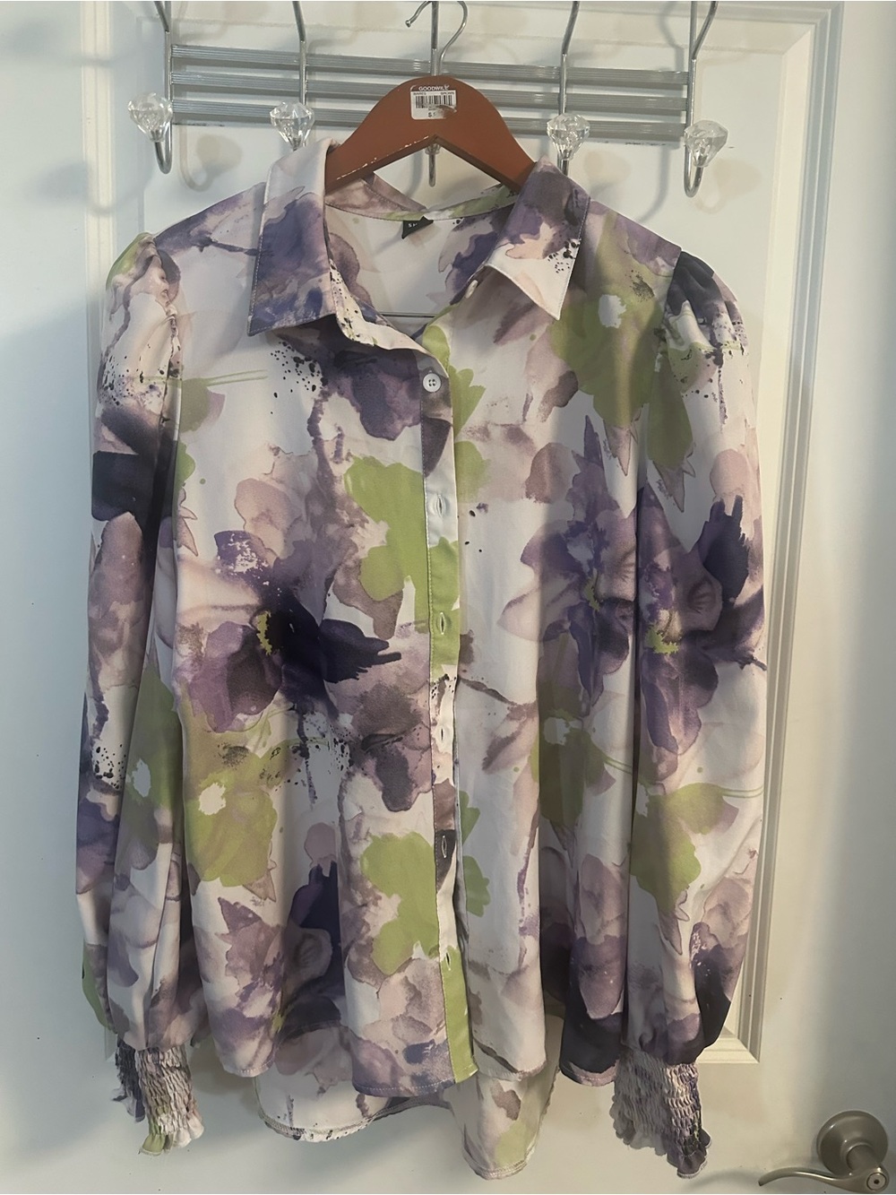 SHEIN Purple and Green Floral Button-Down Shirt